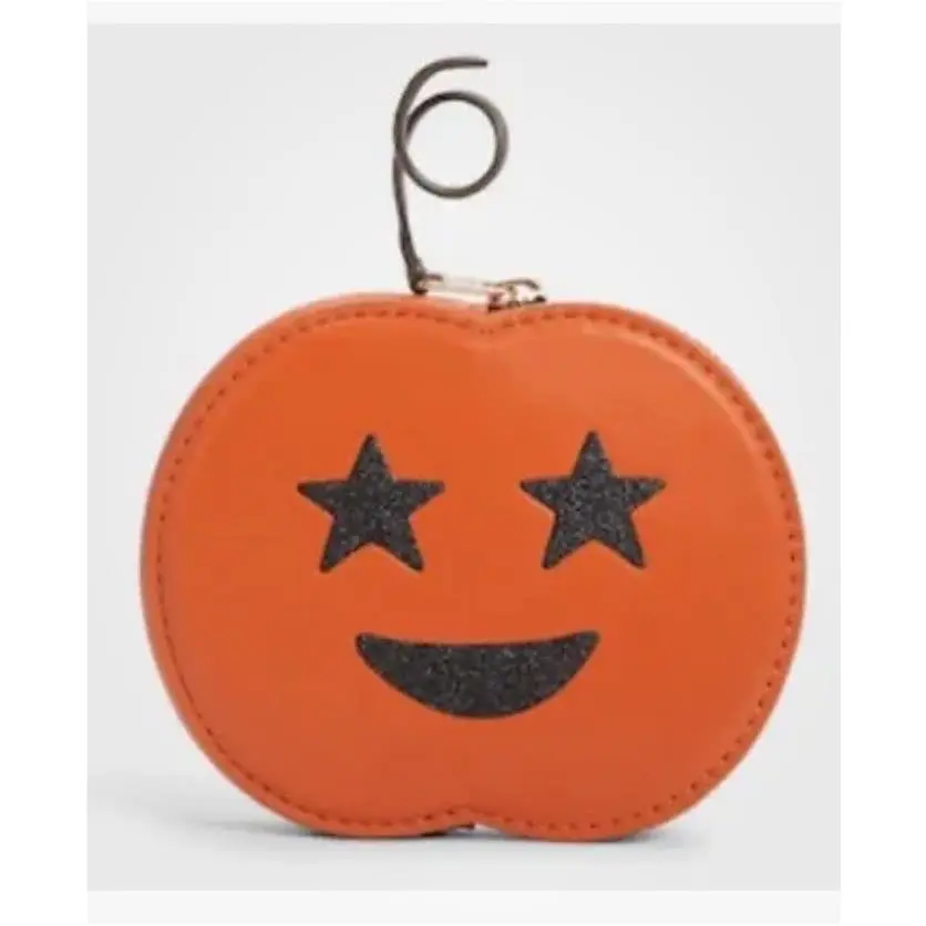 Coach Leather Halloween Jack O Lantern Coin Case Pumpkin Change Purse - Orange, Black