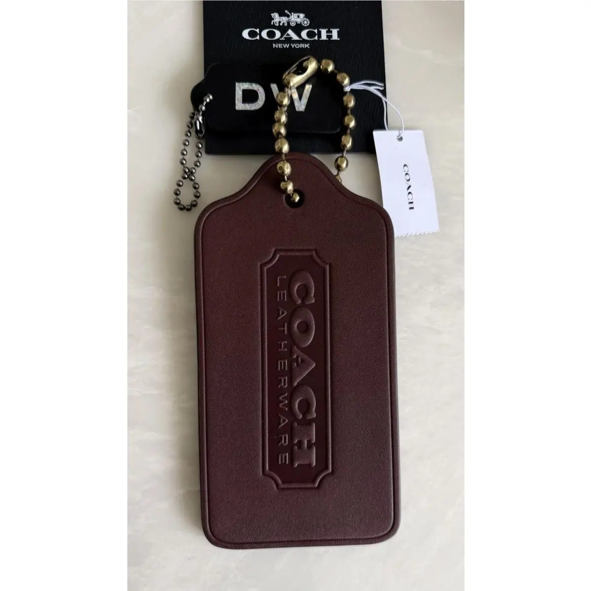 Xlarge Dark Brown Leather Hangtag Bag Charm CBR57 by Coach