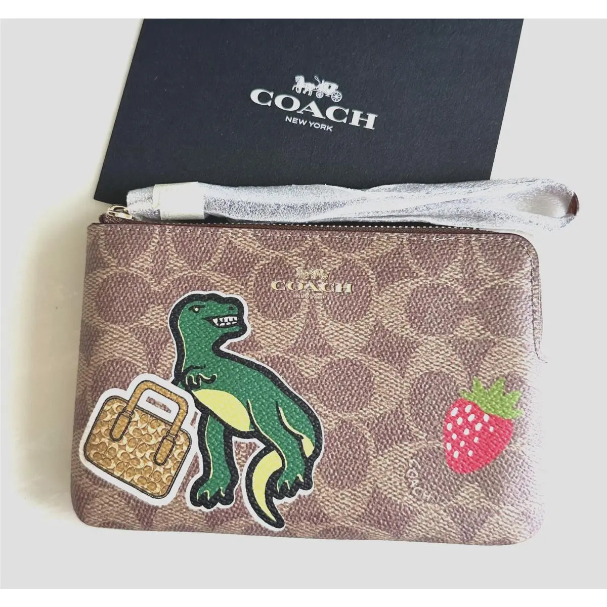 Coach Signature Rexy Dino Corner Zip Wristlet CW856