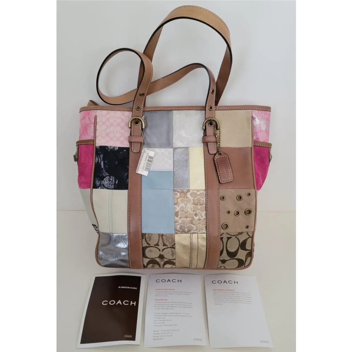 Coach Signature Purse B06Q-10001 Multicolor Patchwork Small Gallery Tote Tag