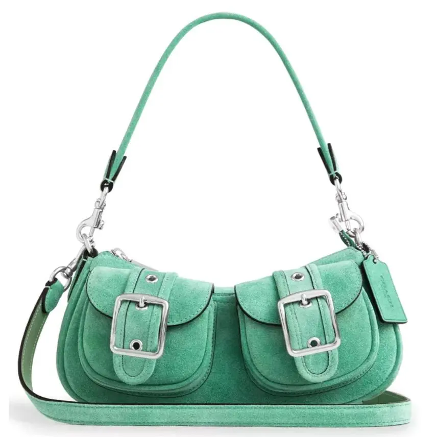 Coach Ashton CDA95 Shoulder Crossbody Bag In Mint Green Suede Leather Silver