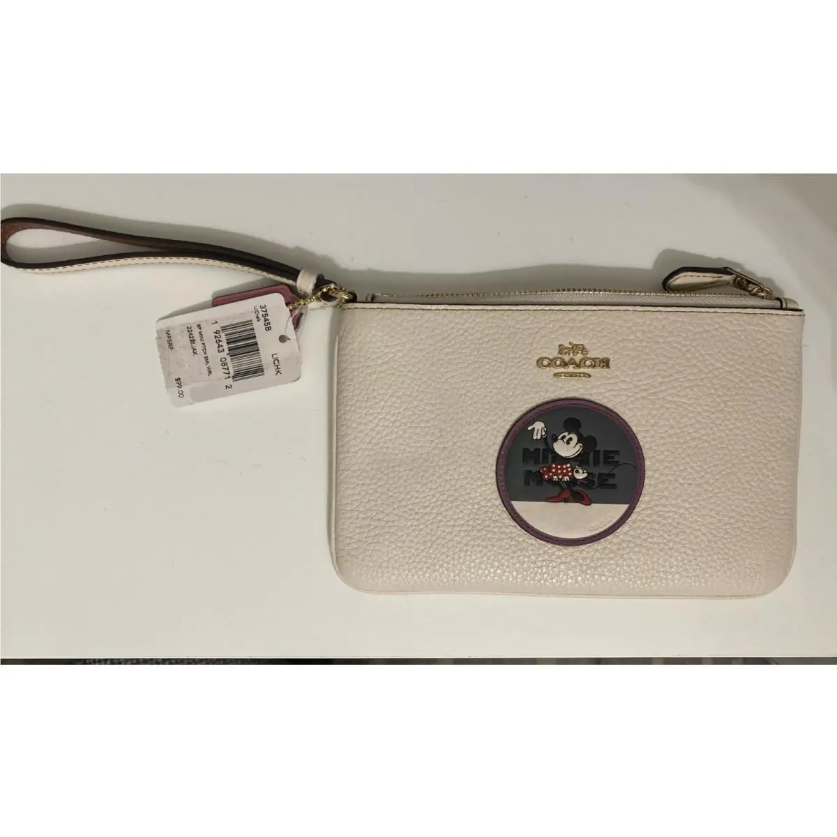 Coach x Disney Pebble Leather Minnie Mouse Patch Wristlet Purse Wallet 37545B