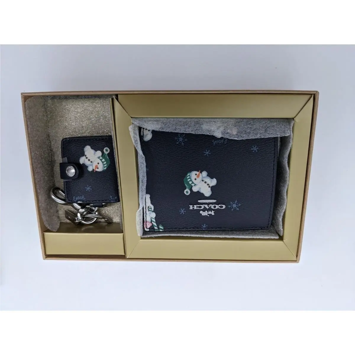 Coach C6941 Snap Wallet and Picture Frame Bag Charm with Snowman Print