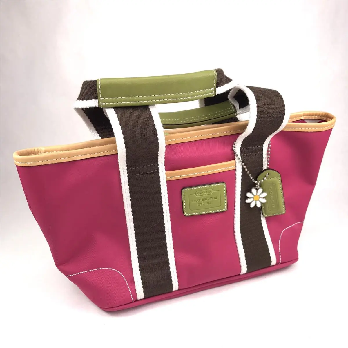 Coach Mini Hamptons Pink Canvas Daisy Tote Bag Weekender Signature C 6260