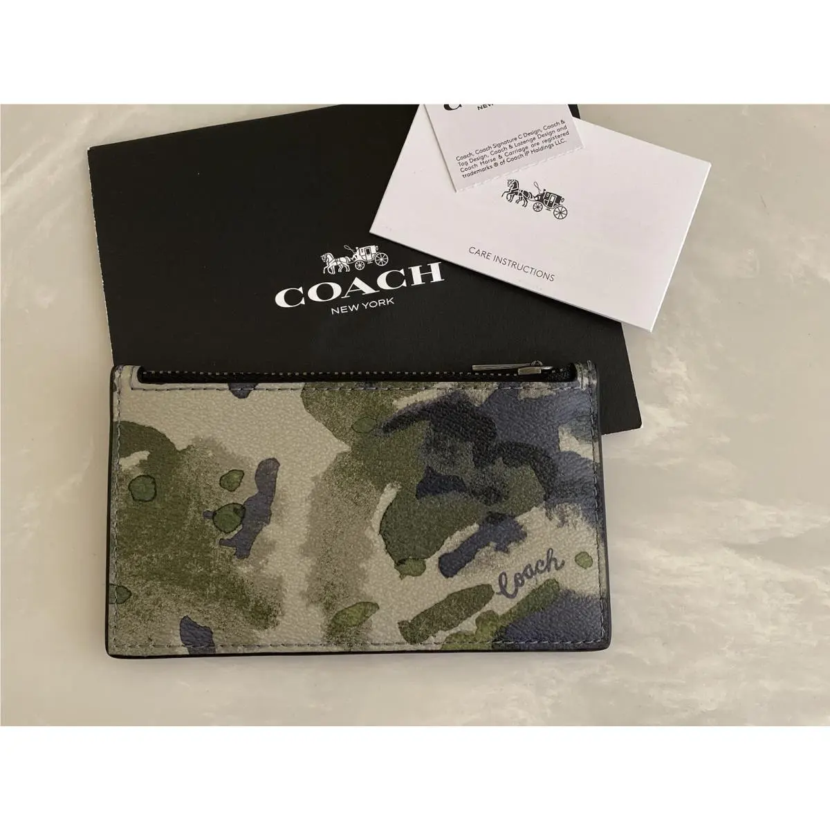 Coach Green Watercolor Script Zip Card Case 91694