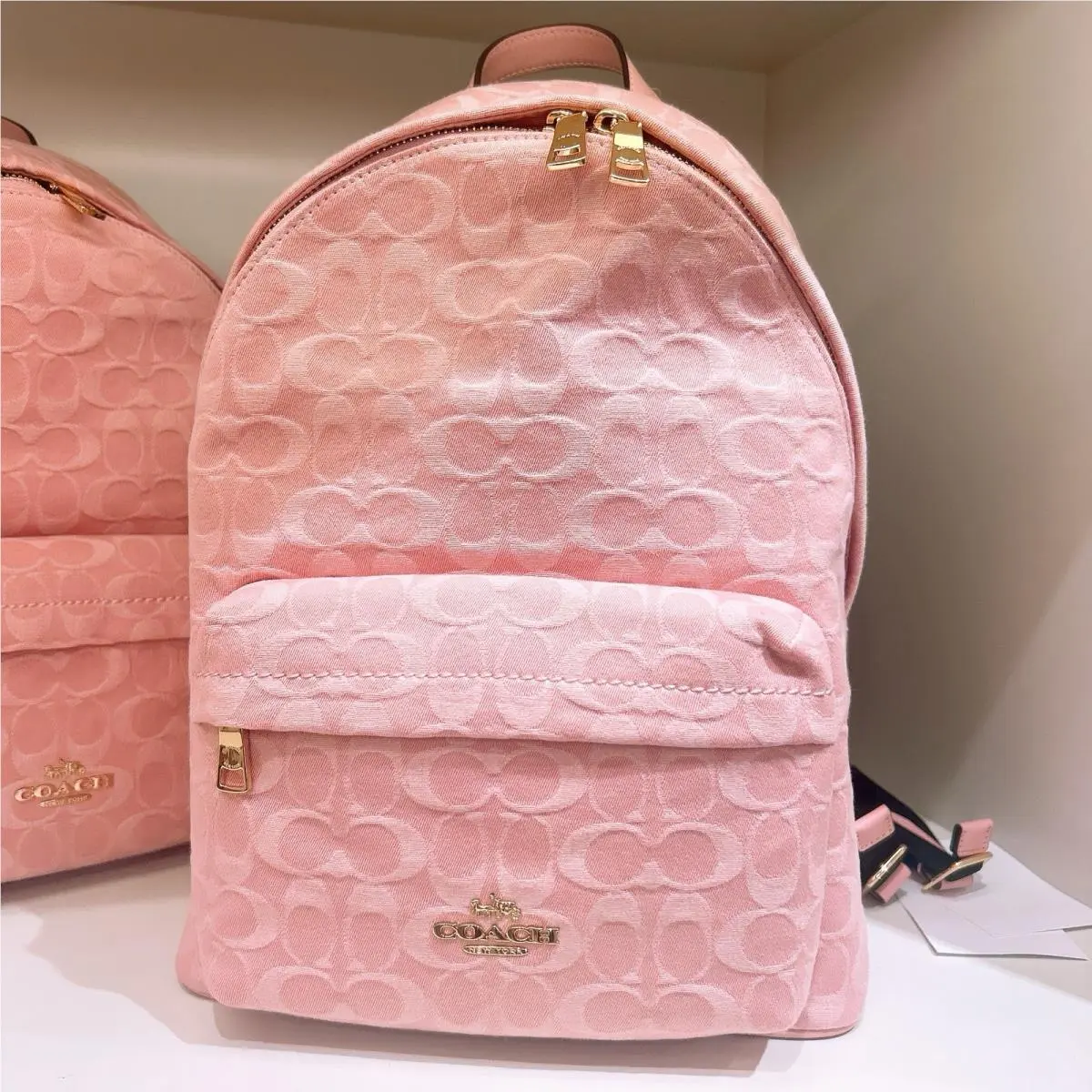 Coach Taylor Small Backpack In Signature Denim CER70 Gold/light Pink