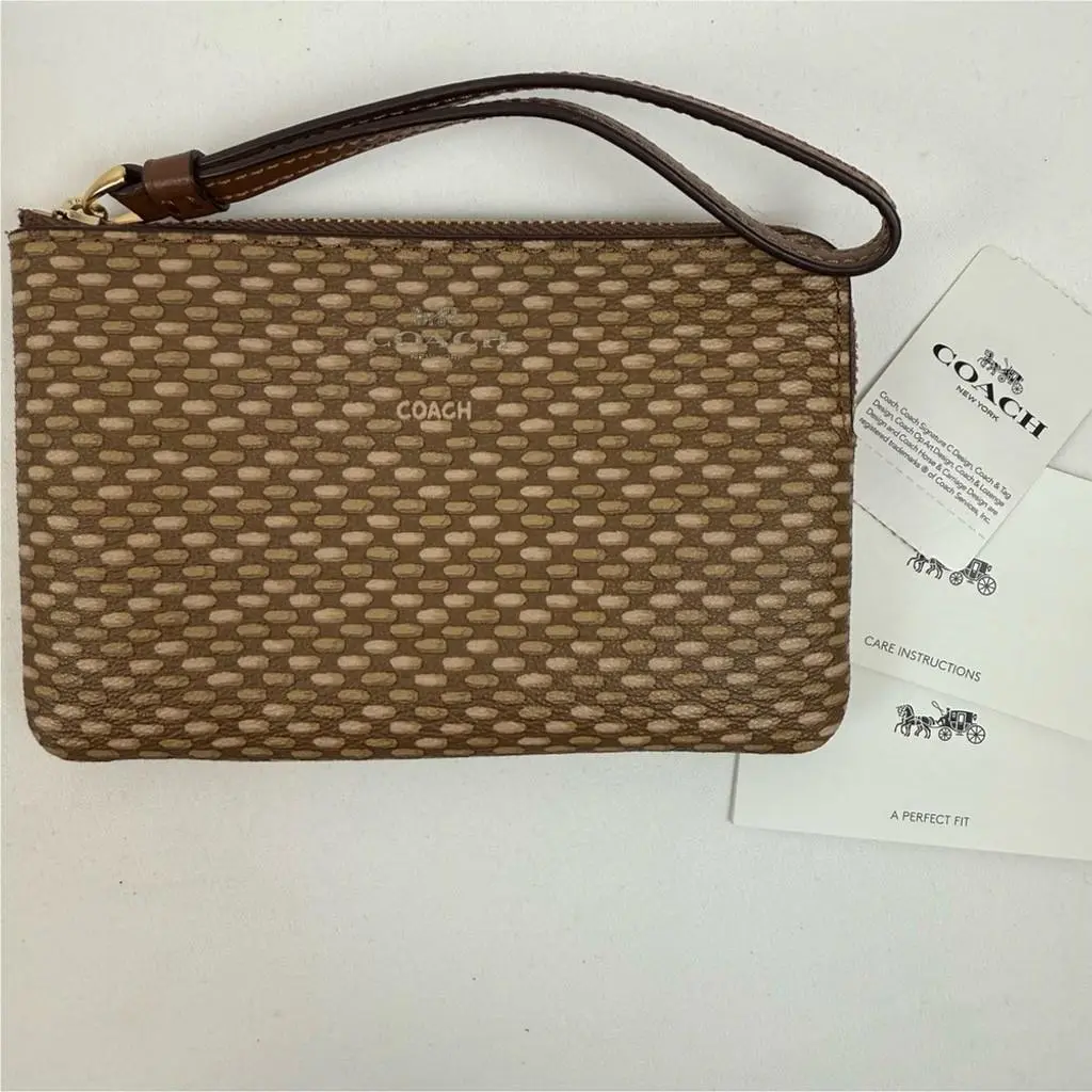 Coach Small Corner Zip Wristlet Wallet Legacy Print Brown Neutral 35869