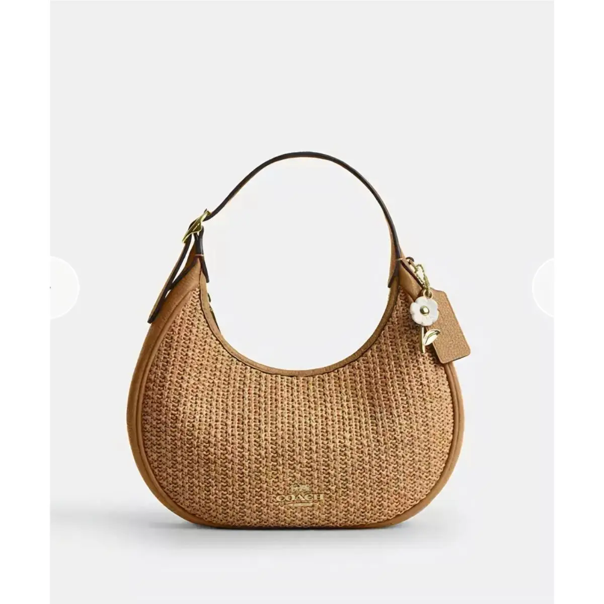 Coach Emily Shoulder Bag Straw and Leather Gold Toast CDX20 Handbag w/ Charm