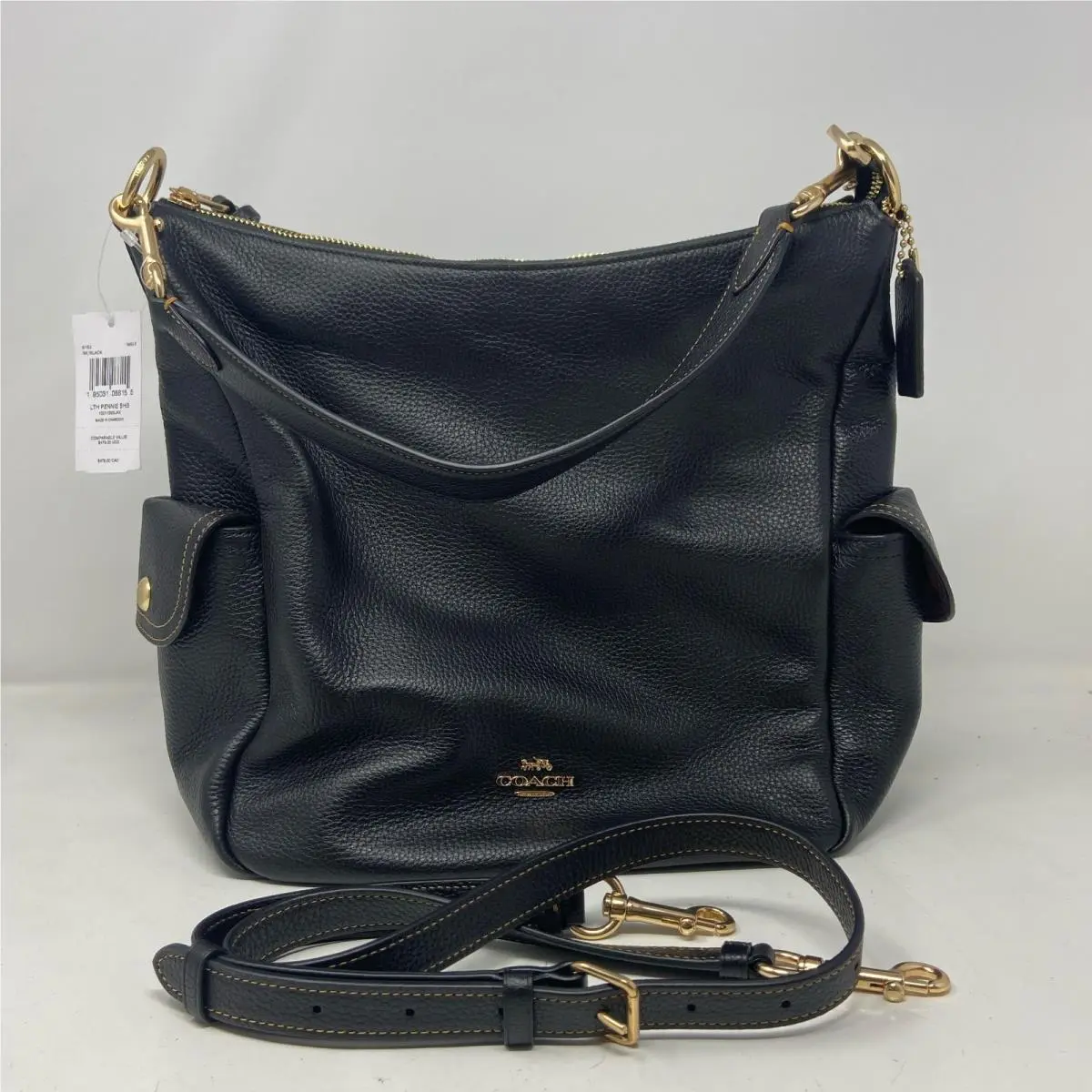 Coach Pennie Shoulder Bag 6152 Black Pebble Leather w/ Strap