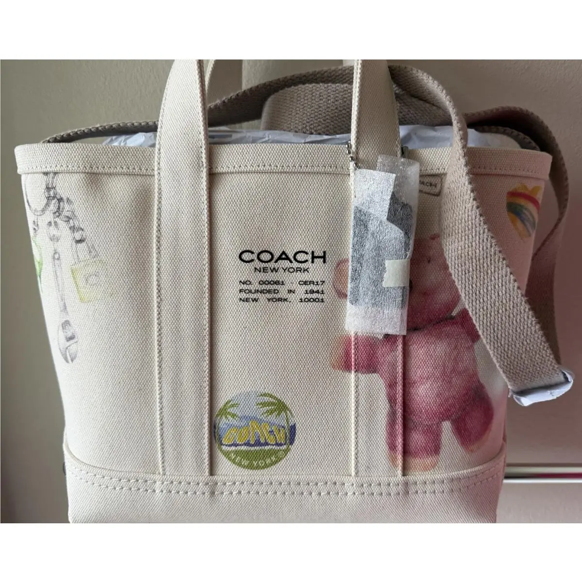 Beige/multi Utility Tote 27 with Sketch Print Bunny CER17 by Coach