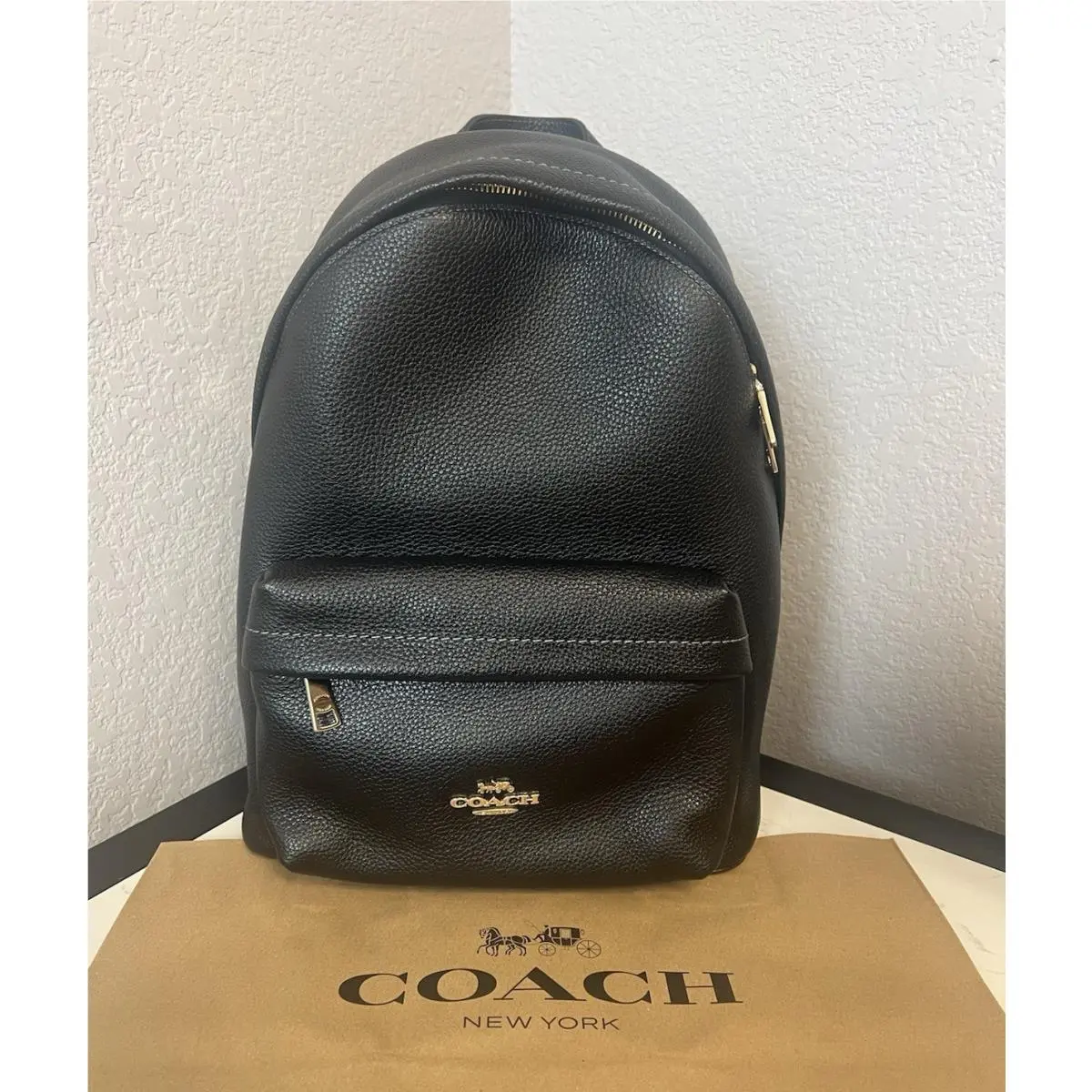 Coach Taylor Small Backpack in Refined Pebble Leather- Black CDW78
