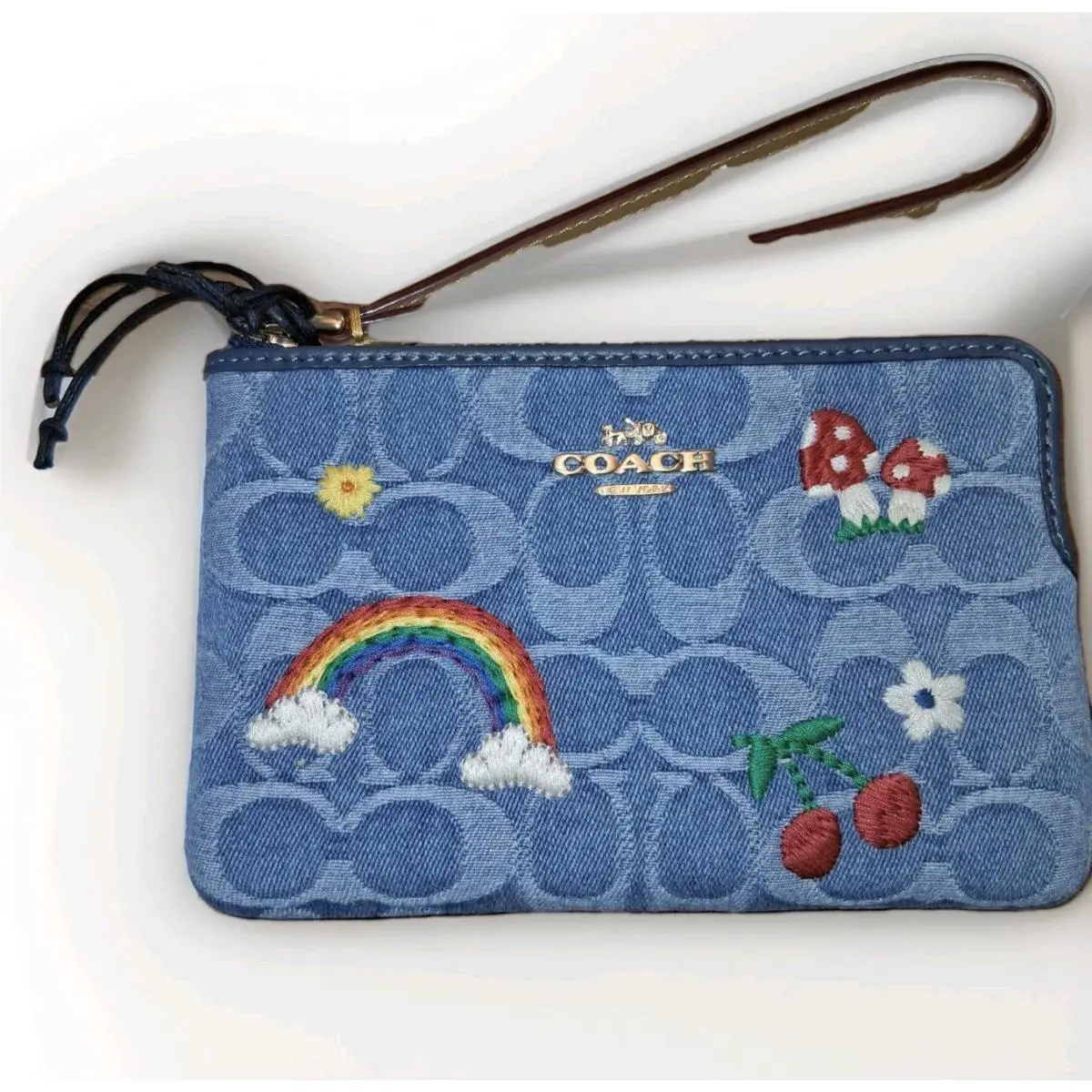 Coach Corner Zip Wristlet In Signature Denim cdf35