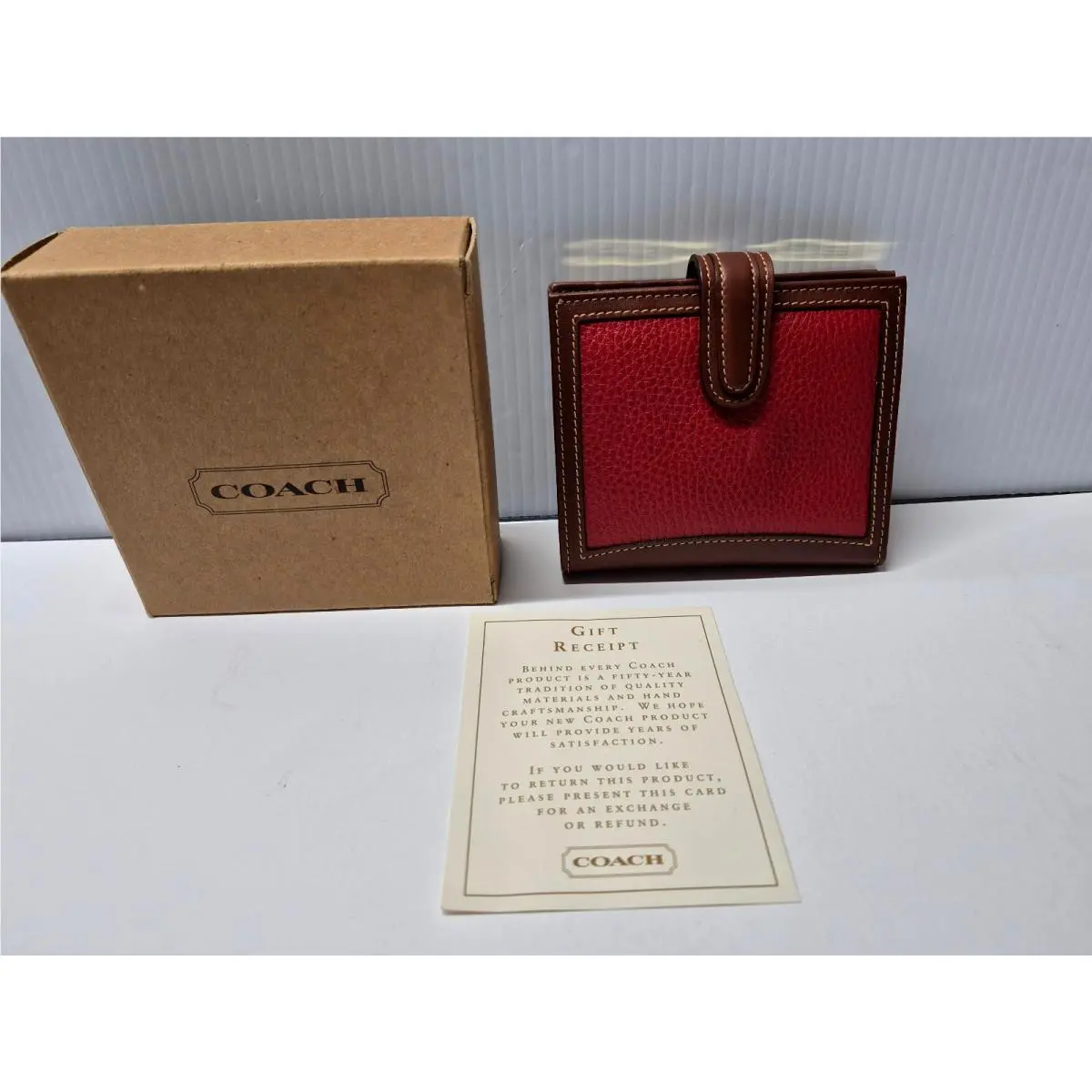 Coach Red and Brown Change Purse Bifold Wallet in Box