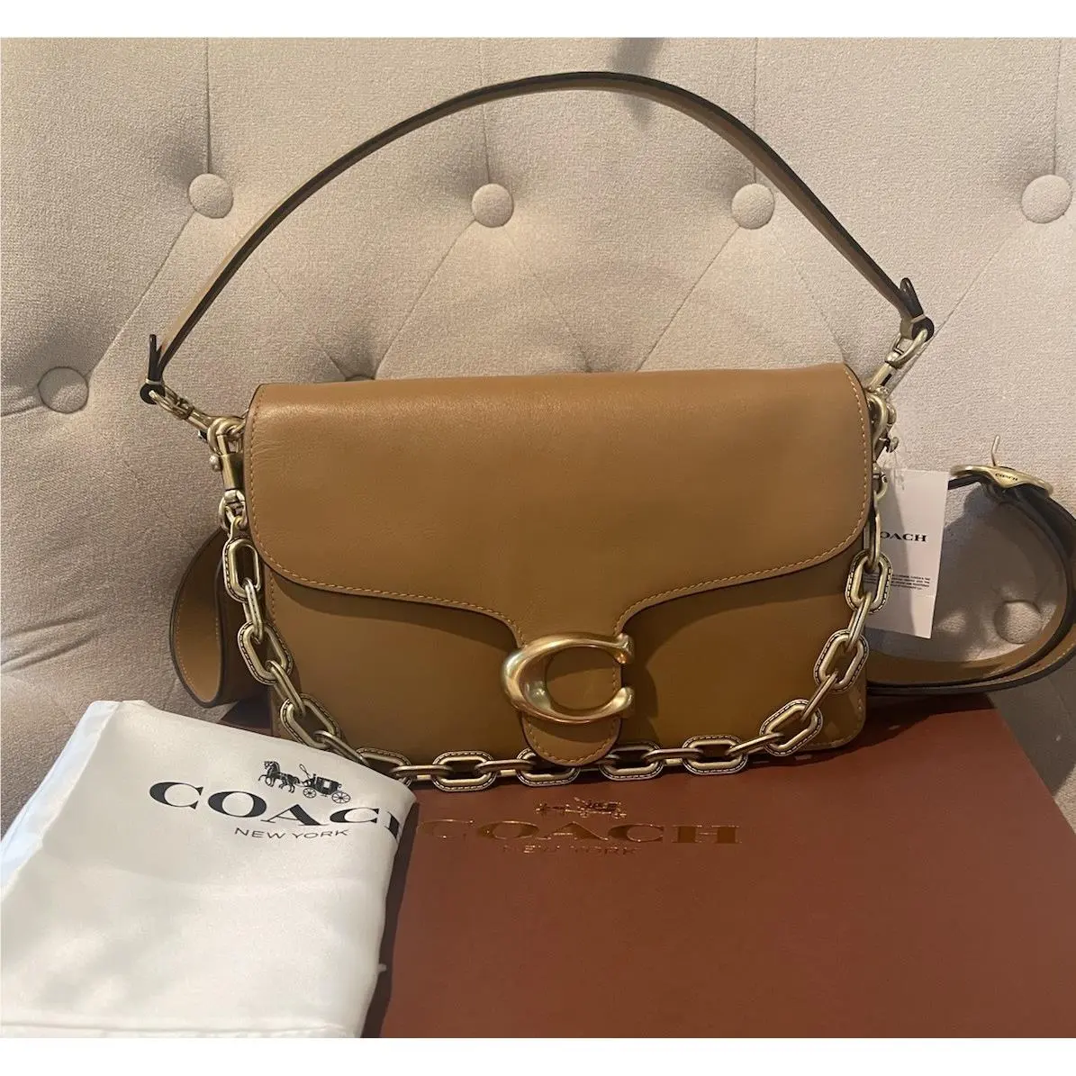 Coach Chain Tabby Brass Hardware Honey Brown Leather Shoulder Bag CY919
