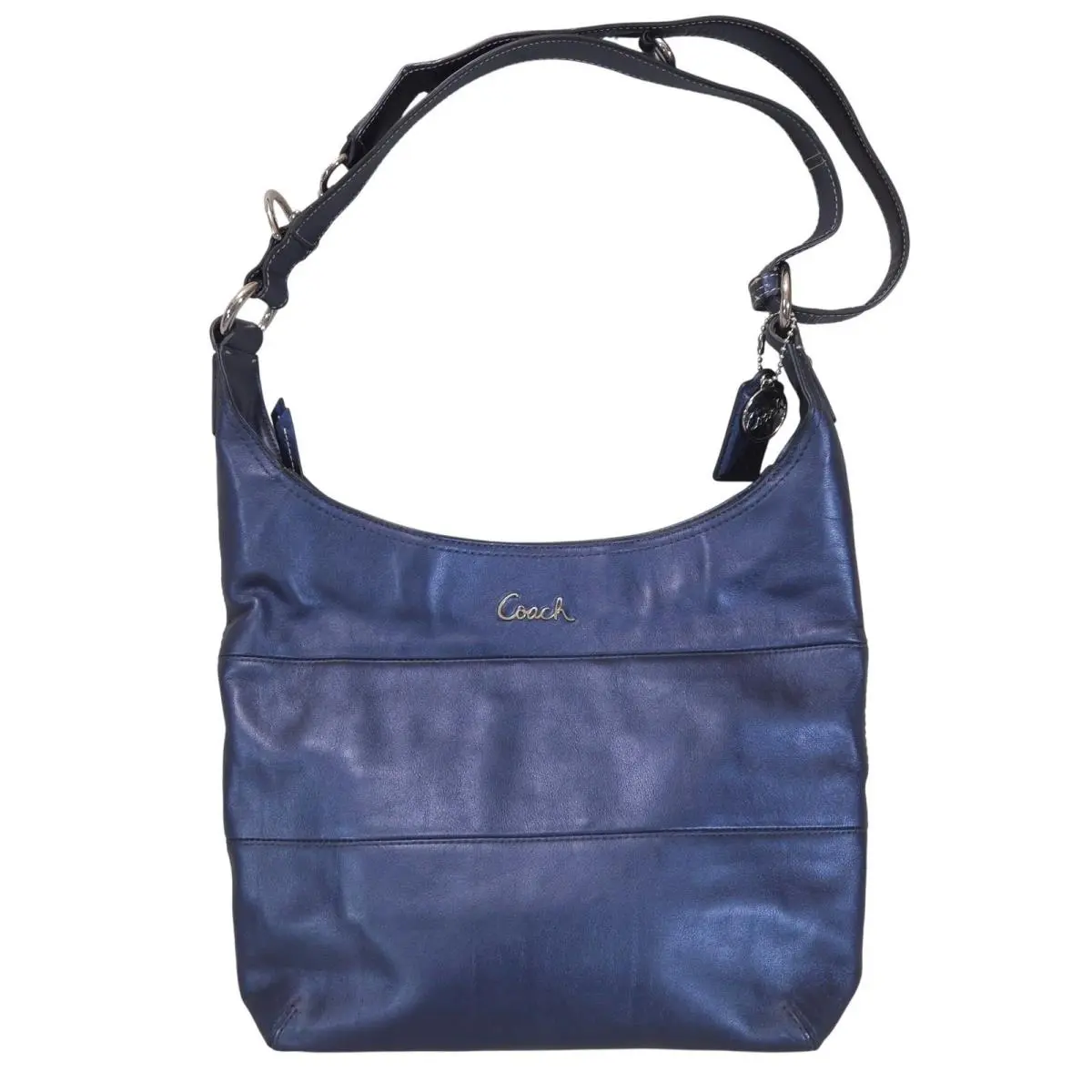 Coach Pierced Duffle Leather Shoulder Bag Metallic Blue F17116 Crossbody Y2K