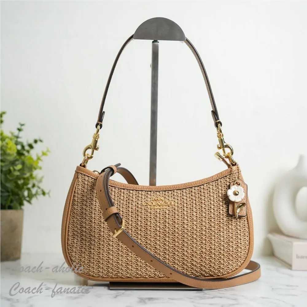 Coach CEC43 Teri Shoulder Bag with Charm Straw/im/toast Leather