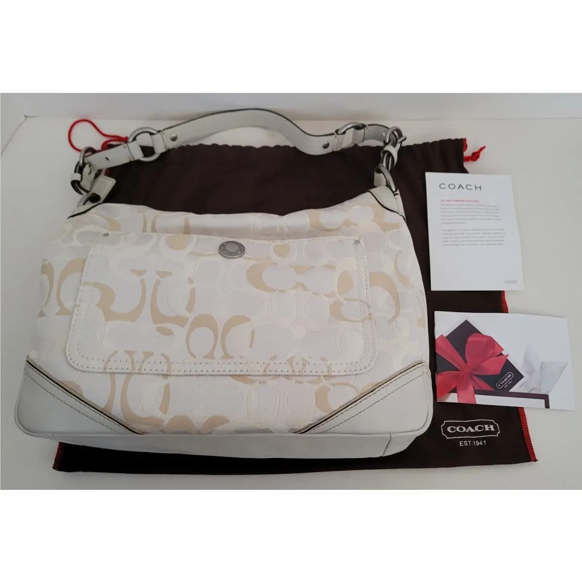 Coach Signature Purse D06J-10143 White Silver w/ Tags Leather w/ Dust Bag
