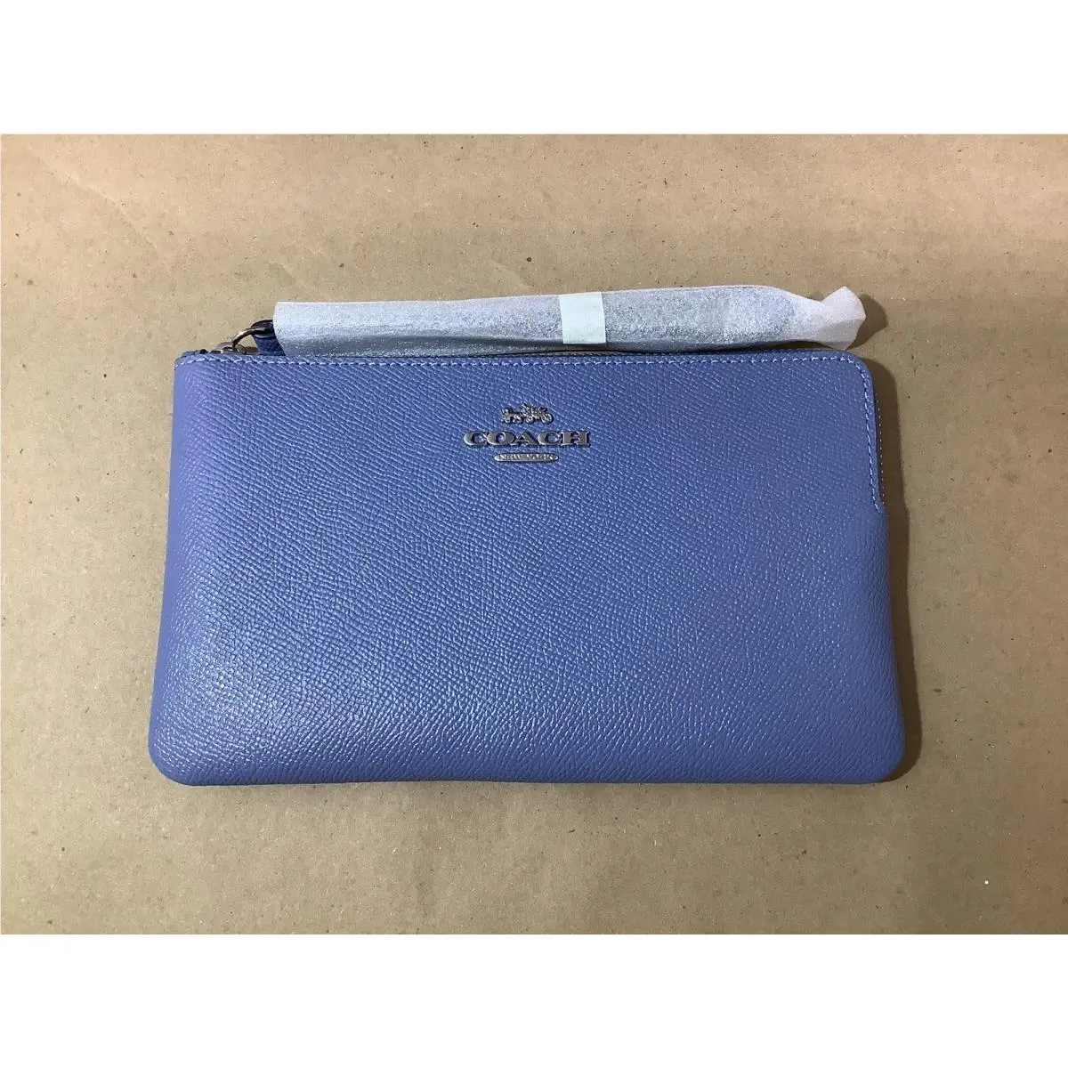 Coach 3888 Corner Zip Wristlet Wallet Periwinkle Silver Large Crossgrain Leather