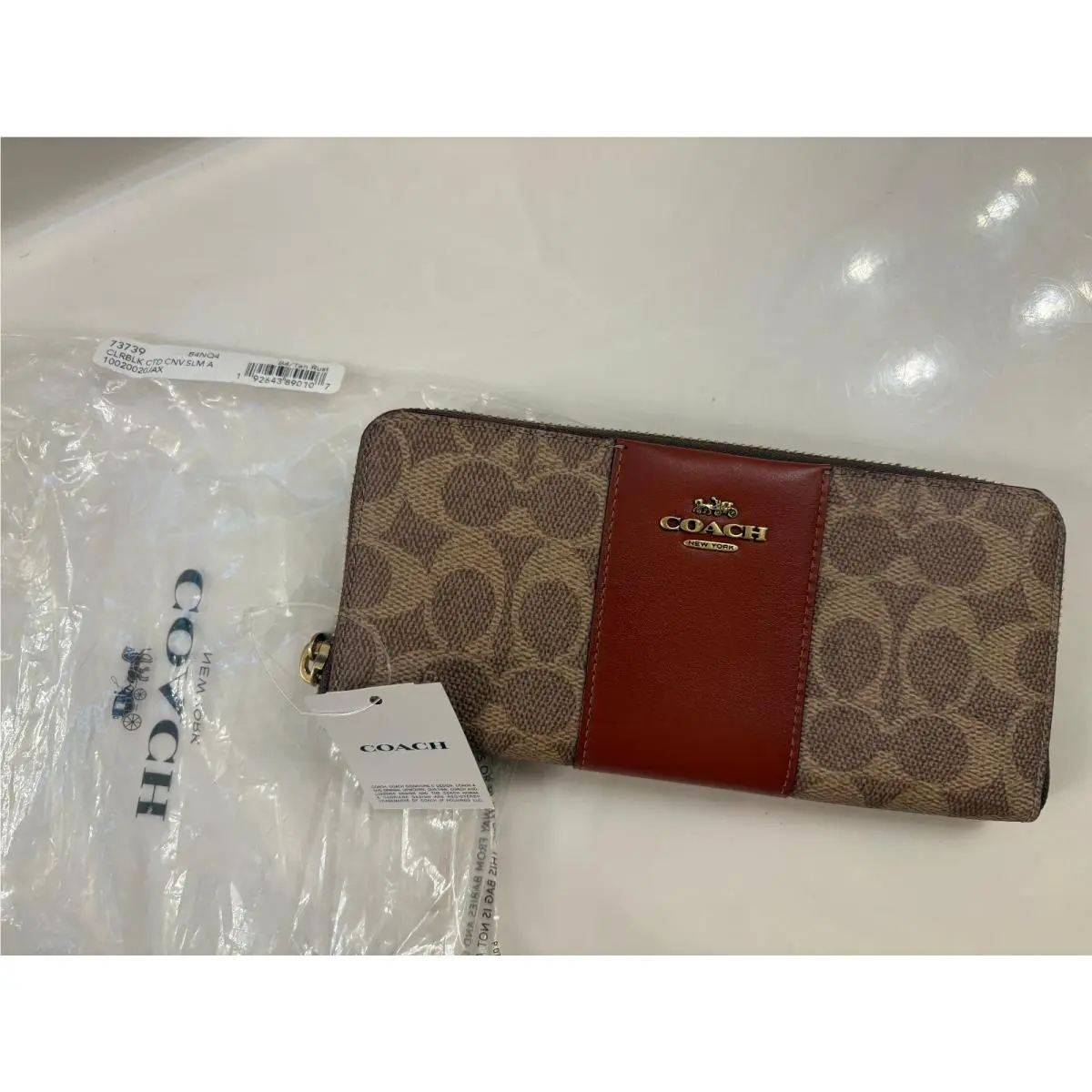 Coach Colorblock Coated Canvas Slim Zip Around Wallet Tan 73739