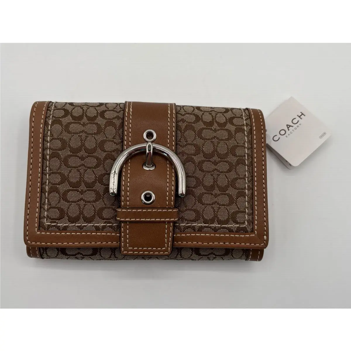 Coach Wallet FS6523 Skhdo Signature Khaki Dark Saddle Buckle Wallet