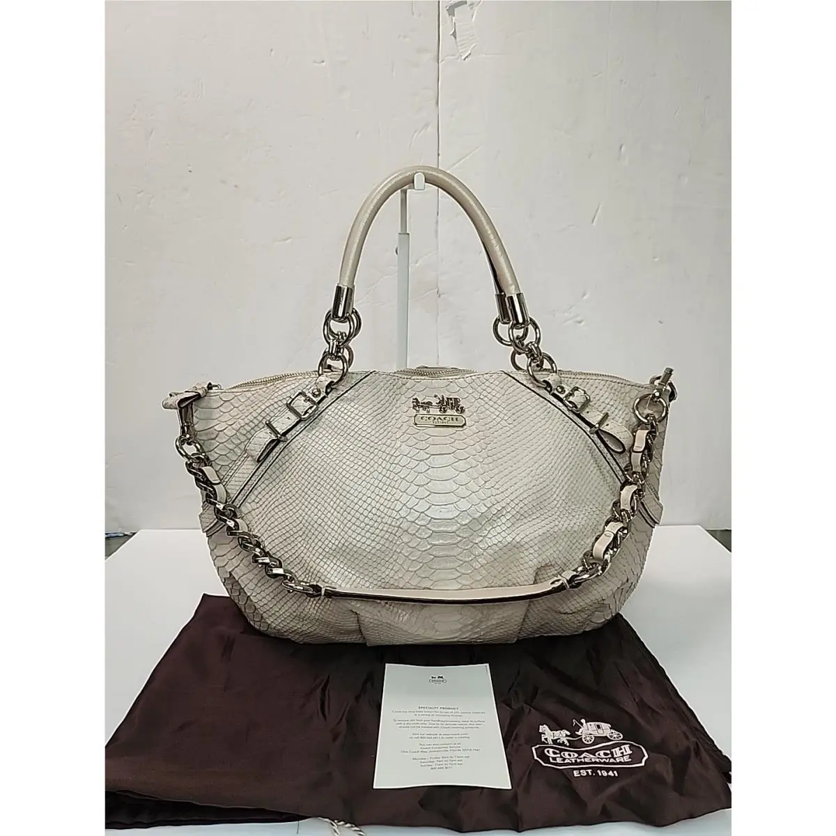Coach k1093-16346 Madison Sophia Python Lthr Satchel Bag Shoulder Beige Taupe