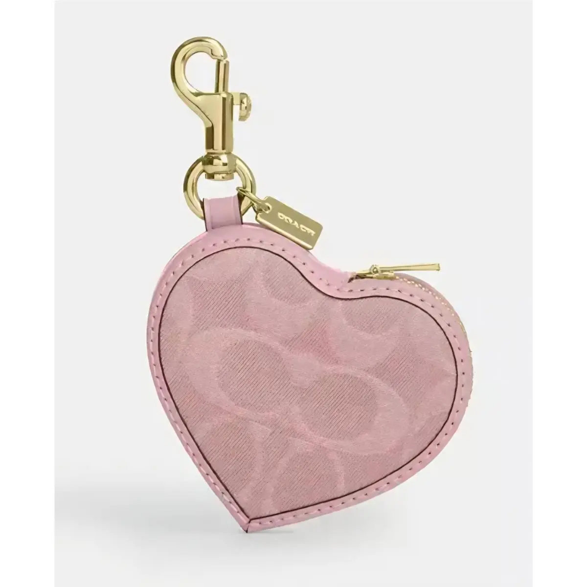 Coach Heart Bag Charm Signature Denim Leather Gold Light Pink CEU37 Zipper