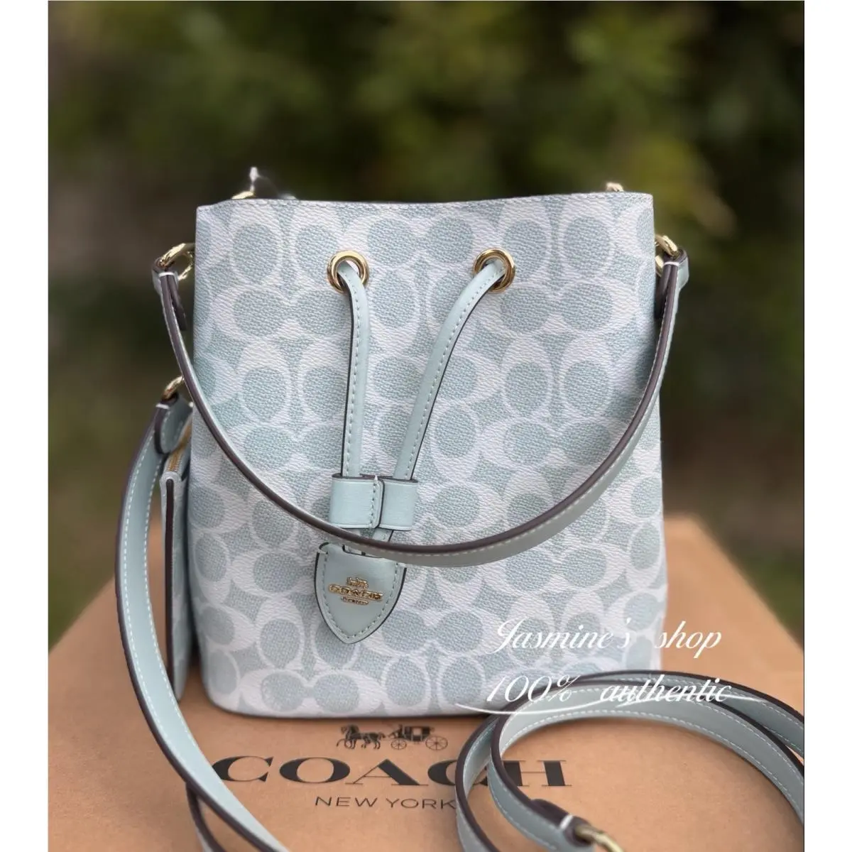 Coach Rowan Bucket Bag In Signature Canvas CEZ36 in Gold/light Blue