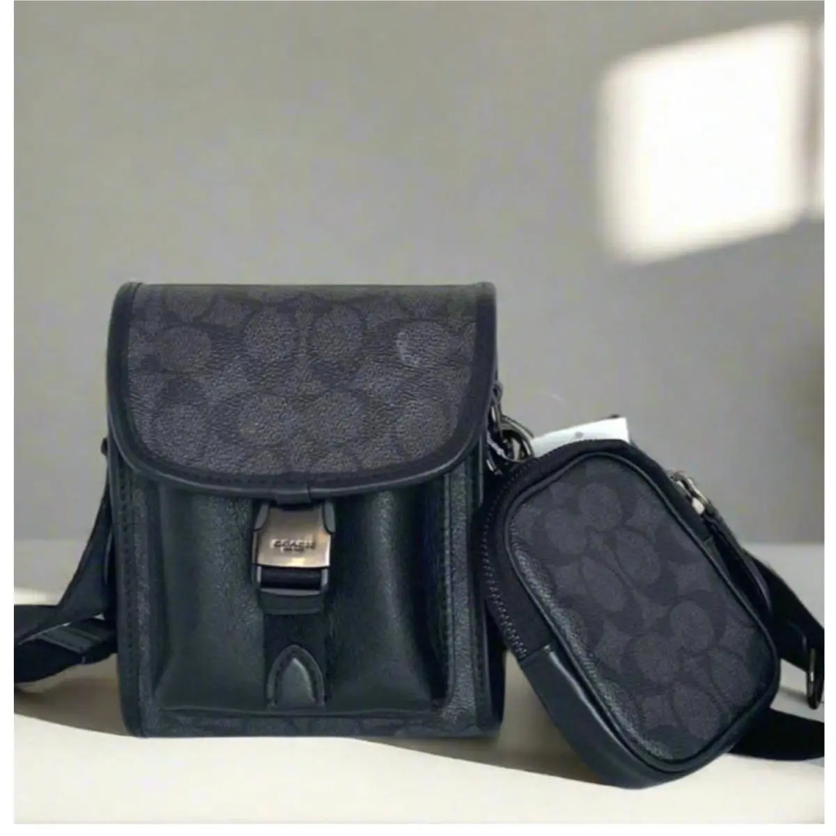Coach Charter North South Crossbody C2600 Black Signature Hybrid Pouch