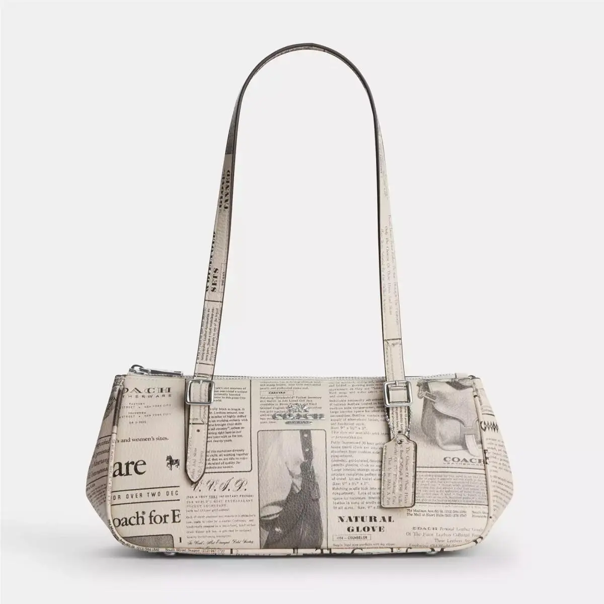Coach CDC11 Asher Shoulder Bag with Newspaper Print In Leather Chalk