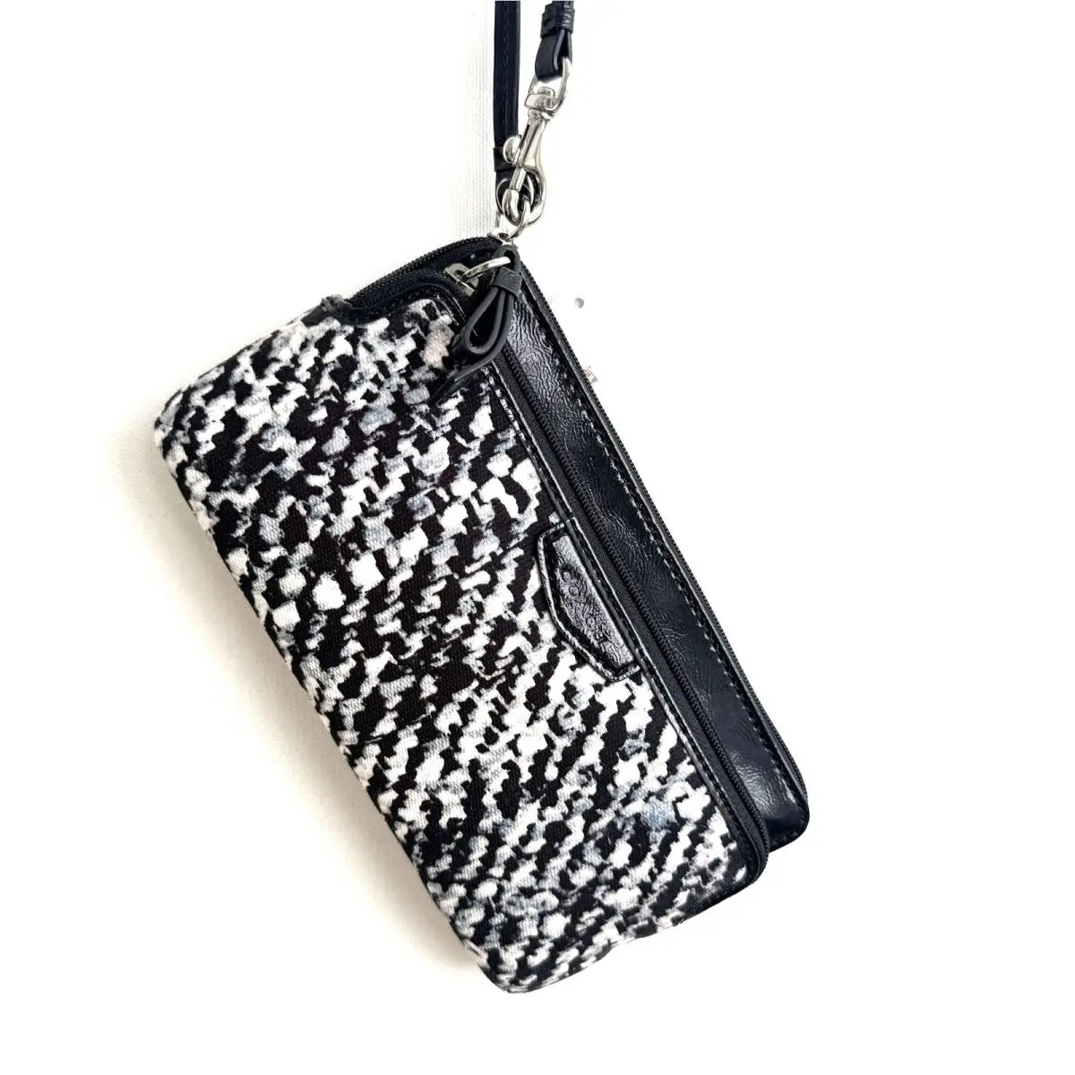 Coach Donegal Double Zip Wallet Wristlet 52287 Black + Ivory Silver Hardward