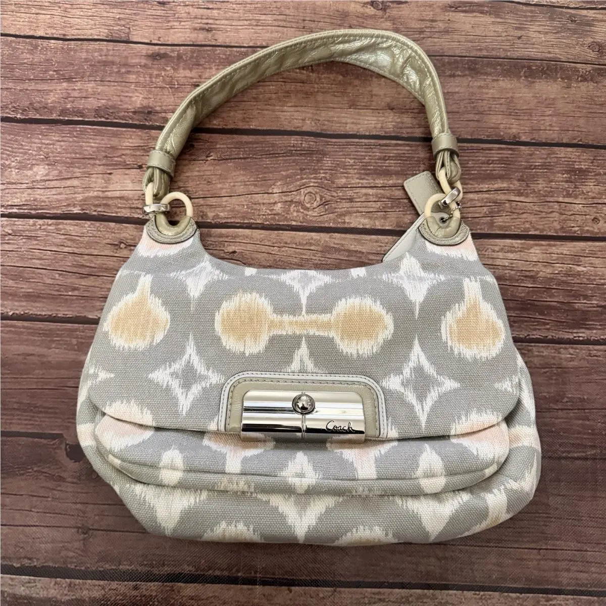 Coach Kristin Op Art I-cat Signature Hobo Bag Gray Pink