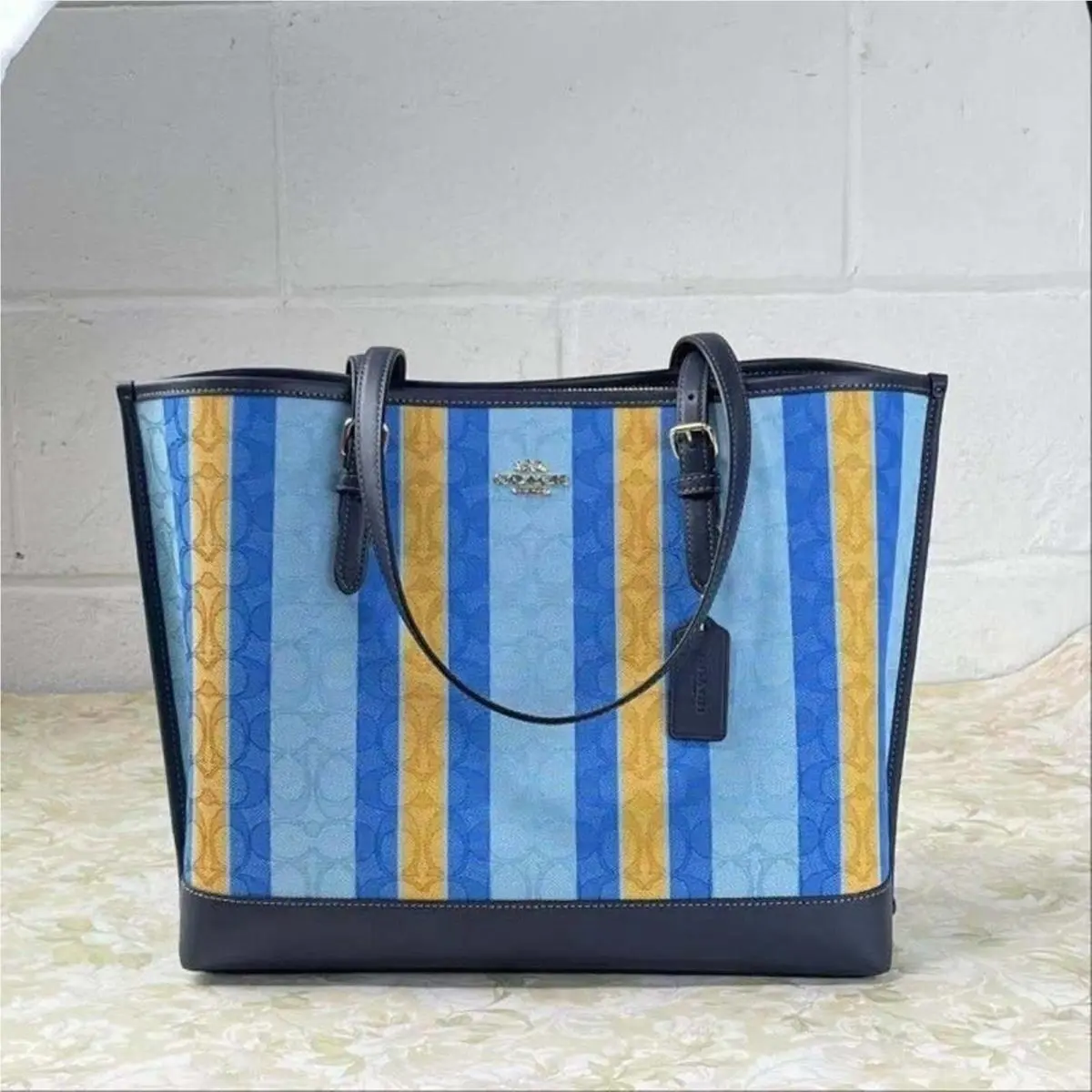 Coach C4088 Mollie Tote in Signature Jacquard Stripes Blue Yellow