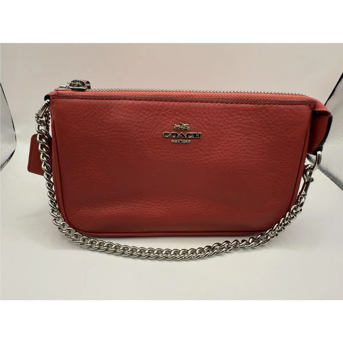 Coach Purse Large Wristlet Strawberry Solid Color Metal Shoulder Strap