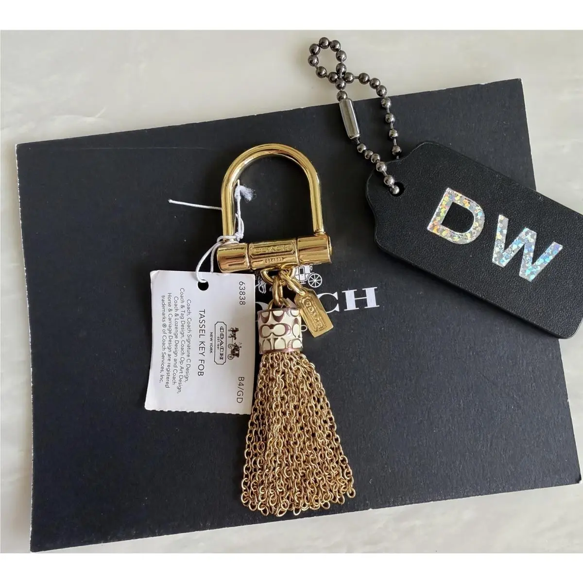 Gold Tone Metal Chain Tassle Fringe Key Fob Bag Charm 63838 by Coach