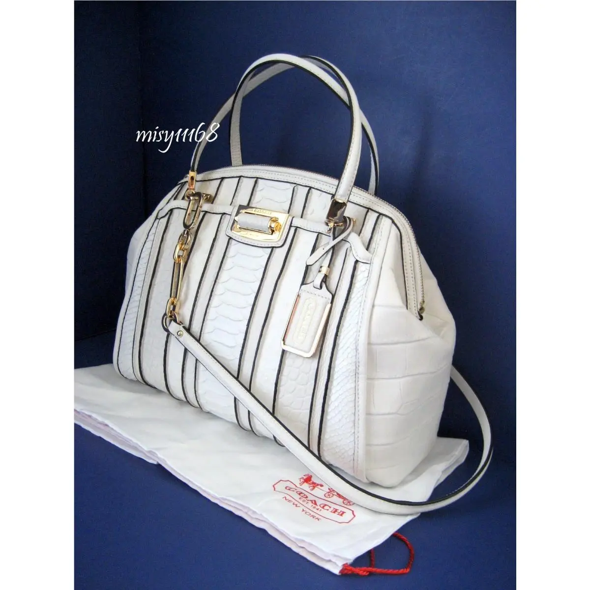 Coach Madison Domed Satchel in Exotic Stripe Leather 30103 Li/white Multi