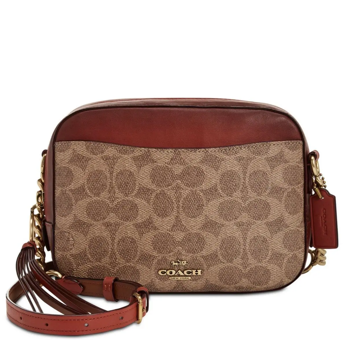 Coach 31208 Signature Crossbody Bag - Brown Red Gold Small