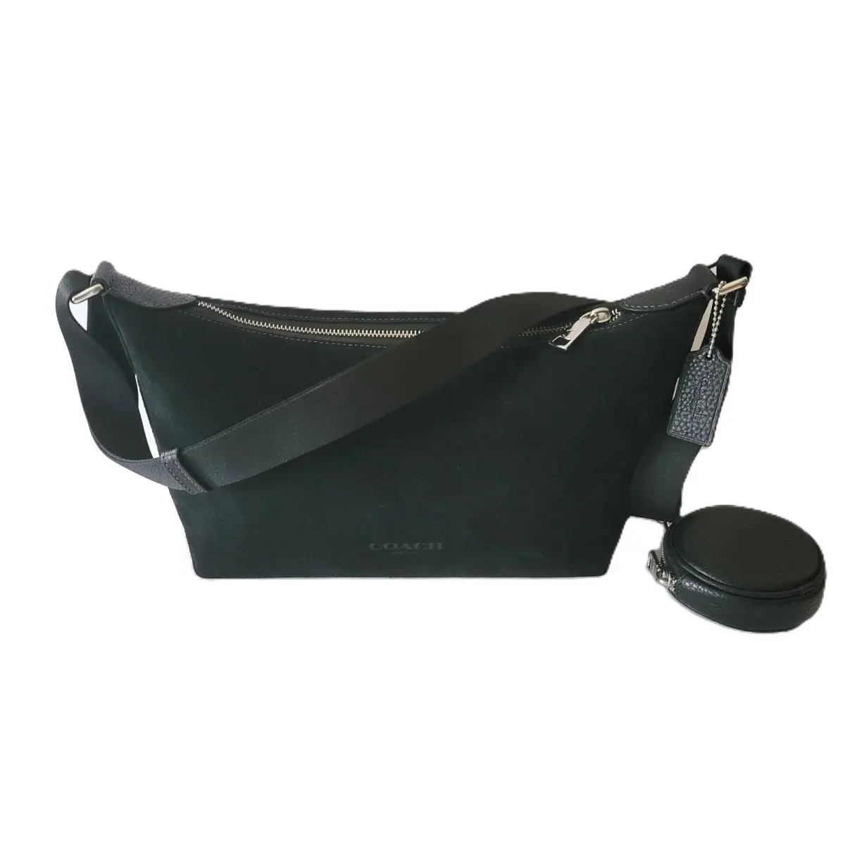 Coach CCD79 Small Finn Suede Crossbody Bag Pouch Coin Case Black