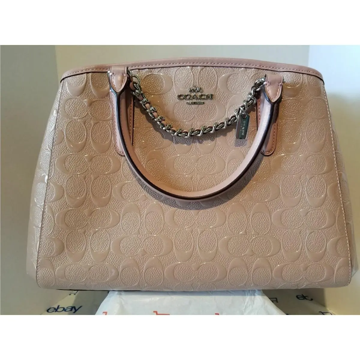 Coach F55451 Signature Debossed Patent Leather Small Margot Carryall - Sv/blush