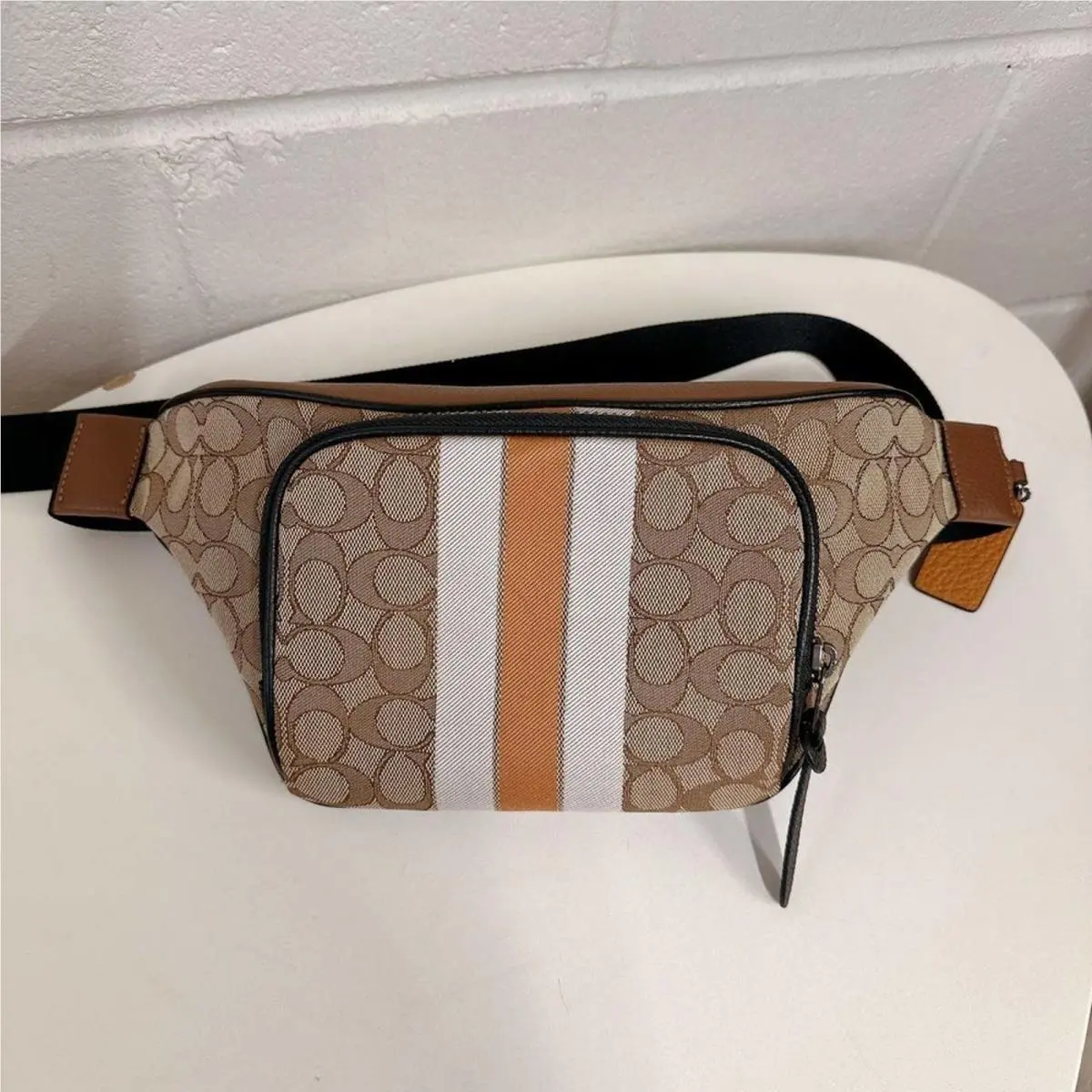 Coach C5386 Waist Belt Pocket Signature Canvas in Khaki Butterscotch Multi
