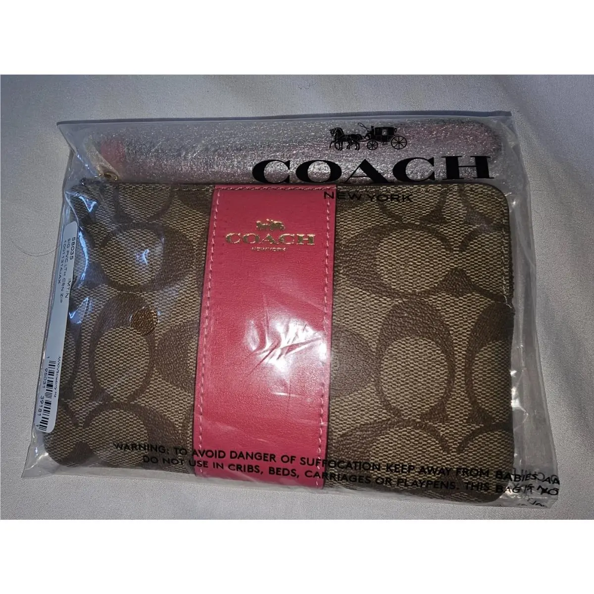 Coach Wristlet in Packaging Khaki Strawberry 58035
