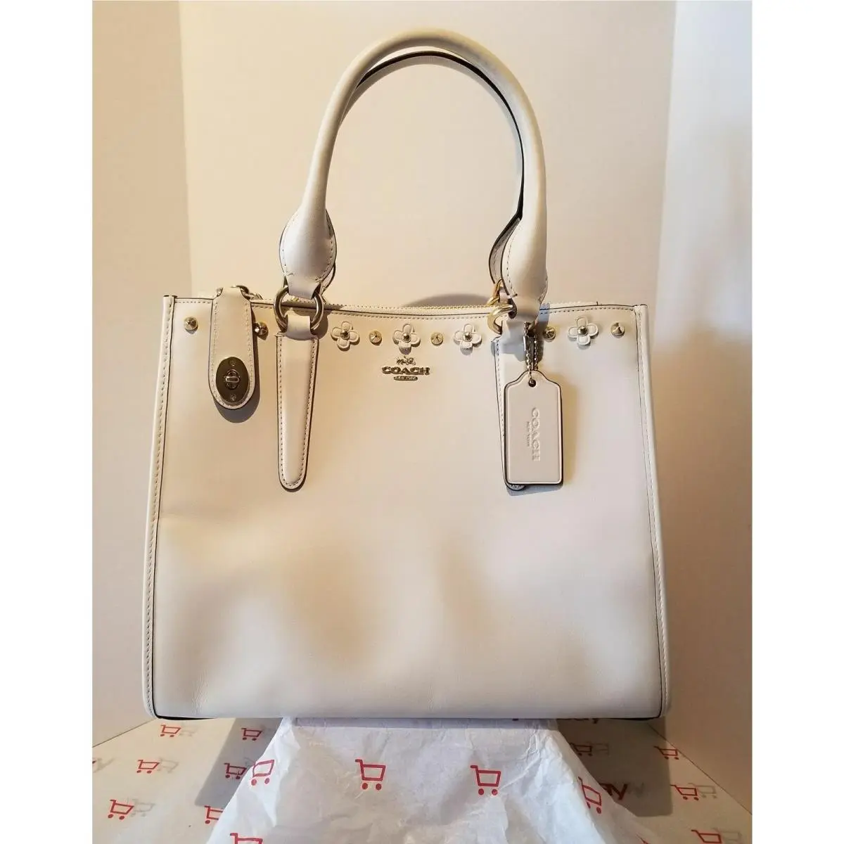 Coach F37400 Crosby Carryall in Floral Rivets Leather - Li/chalk