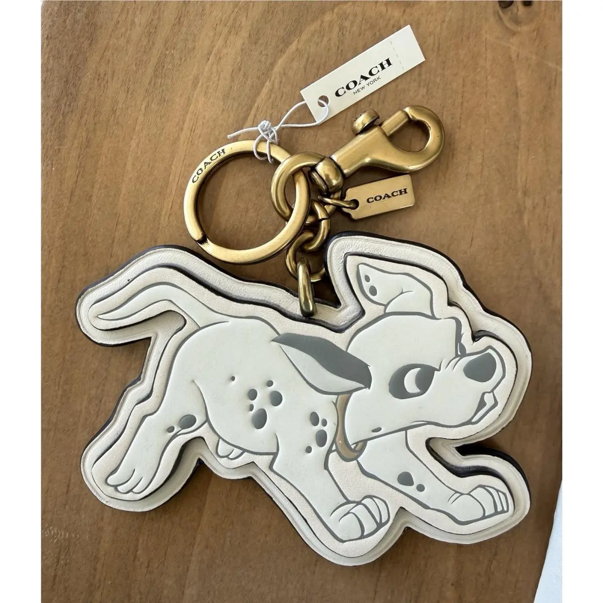 Coach Large Leather Disney X Dalmatians Patch” Chalk Keyring Bag Charm 5