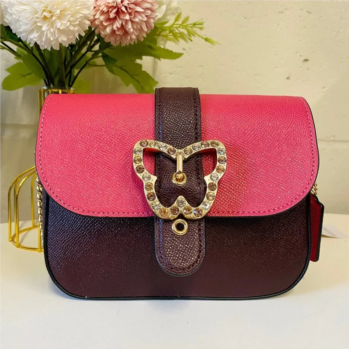 Coach C6796 Gemma Crossbody In Colorblock Strwbrry Hze/crnbrry