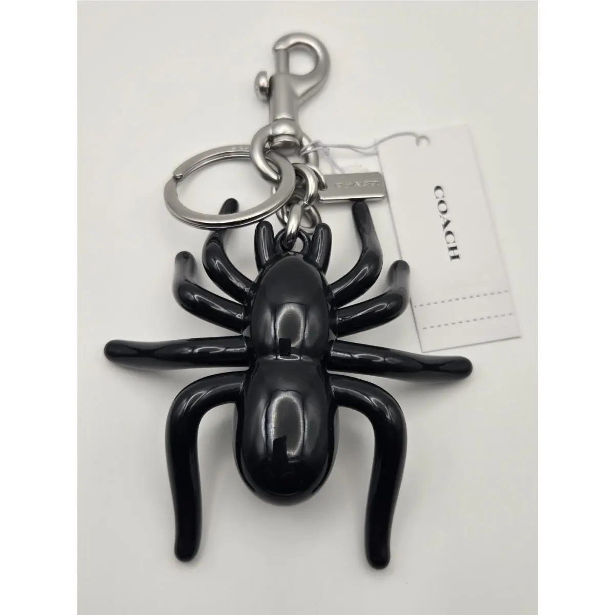 Enamel and Metal 3D Large Spider Bag Charm Keychain Silver Black CAX79 by Coach