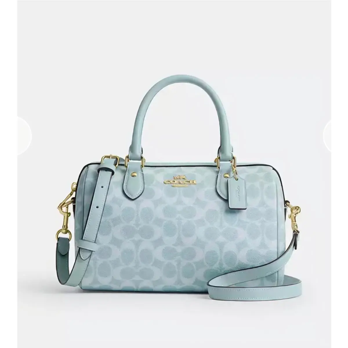 Coach Rowan Satchel Bag In Signature Canvas in Light Blue CEY39 Gold Logo