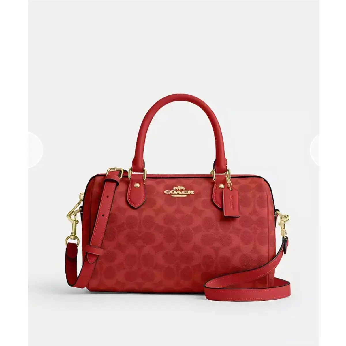 Rowan Satchel Bag In Signature Canvas in Crimson Gold CEY39 Logo by Coach
