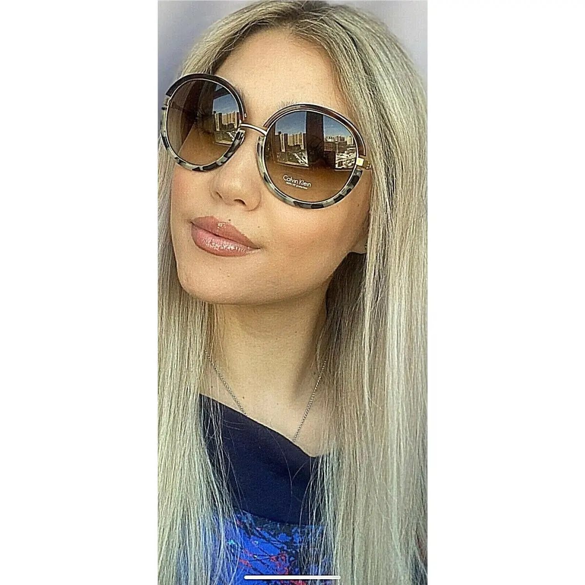 Calvin Klein 56mm Round Gradient Oversized Women`s Sunglasses
