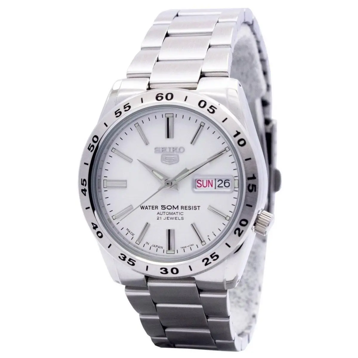Seiko 5 Automatic 21 Jewels Stainless Steel White Dial SNKD97J1 50M Mens Watch