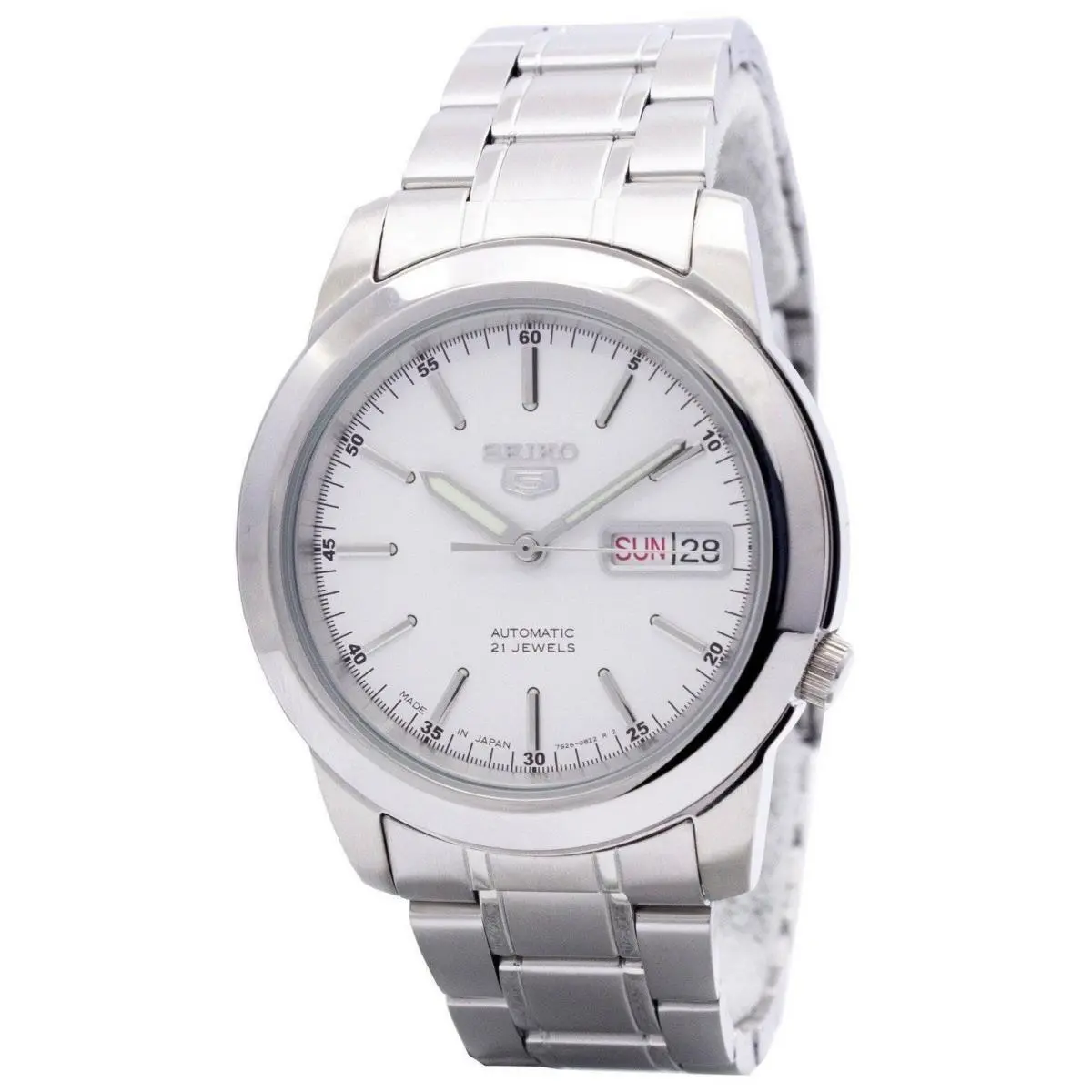 Seiko 5 Automatic 21 Jewels Japan Made White Dial SNKE49J1 30M Men`s Watch
