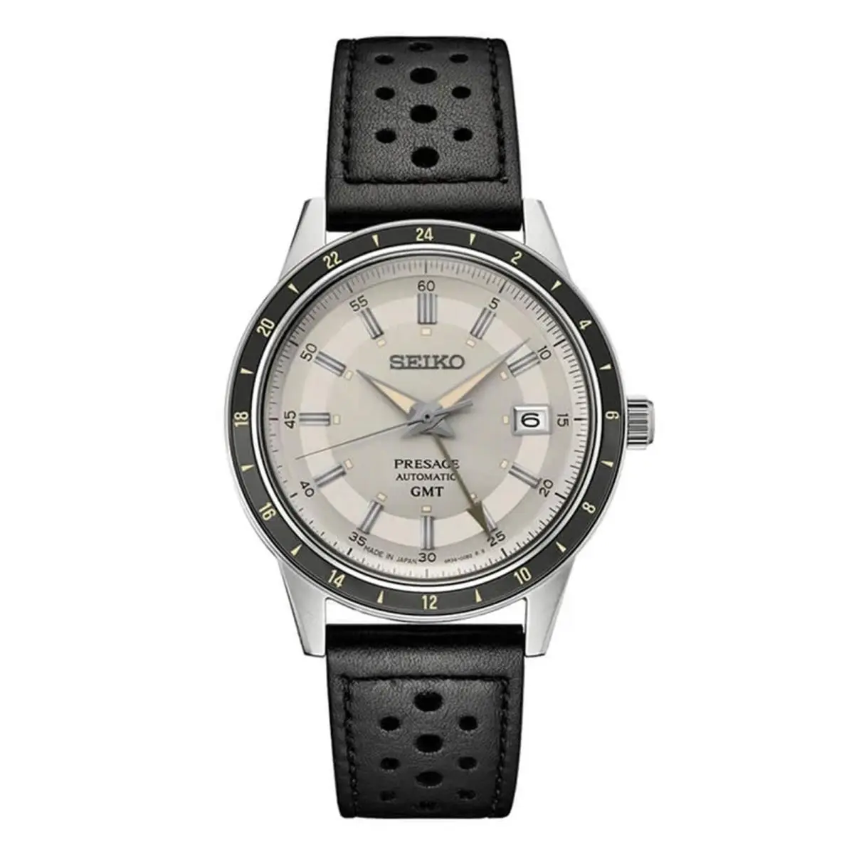 Seiko Presage SSK011 40.8mm Stone Ivory Gray Gmt Leather Automatic Men Watch